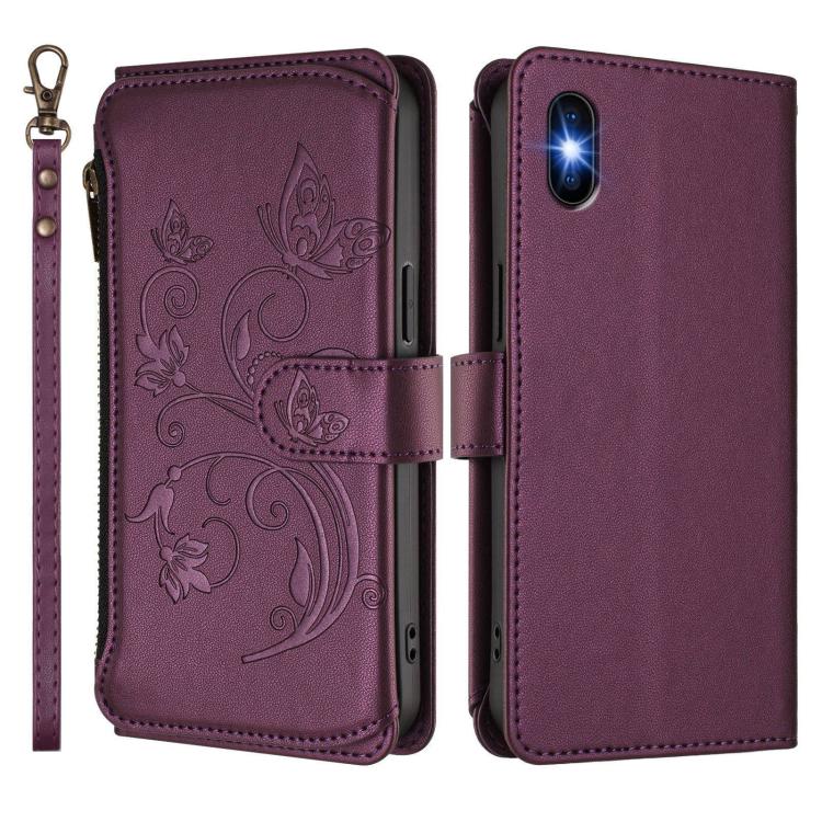 Portafoglio multi-carta con cerniera e motivo farfalla, amore e fiore, custodia per telefono in pelle, For iPhone X / XS, For iPhone XR, For iPhone XS Max