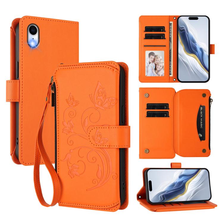 Portafoglio multi-carta con cerniera e motivo farfalla, amore e fiore, custodia per telefono in pelle, For iPhone X / XS, For iPhone XR, For iPhone XS Max