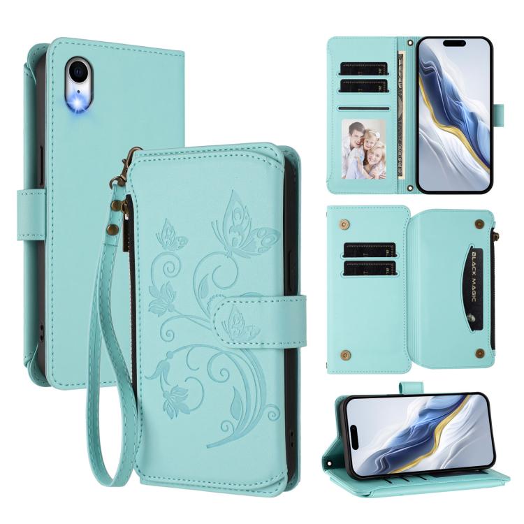 Portafoglio multi-carta con cerniera e motivo farfalla, amore e fiore, custodia per telefono in pelle, For iPhone X / XS, For iPhone XR, For iPhone XS Max