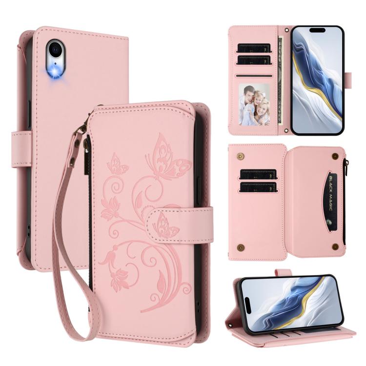 Portafoglio multi-carta con cerniera e motivo farfalla, amore e fiore, custodia per telefono in pelle, For iPhone X / XS, For iPhone XR, For iPhone XS Max