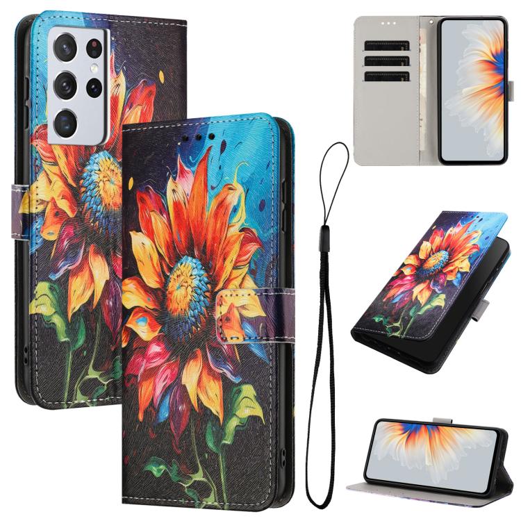 Custodia per telefono in pelle con motivo a colori, For Samsung Galaxy S21+ 5G, For Samsung Galaxy S21 Ultra 5G