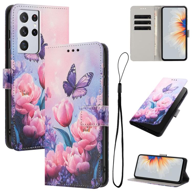 Custodia per telefono in pelle con motivo a colori, For Samsung Galaxy S21+ 5G, For Samsung Galaxy S21 Ultra 5G