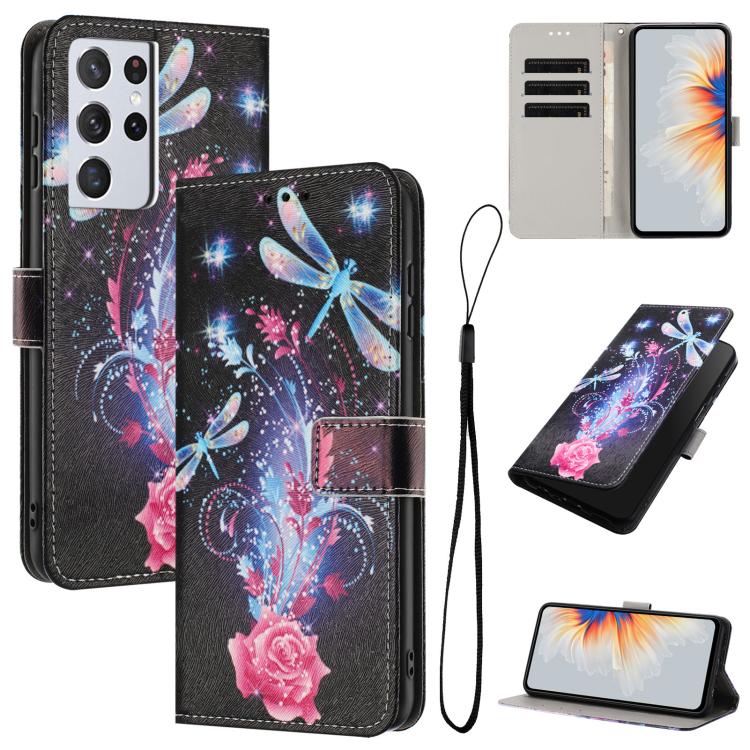 Custodia per telefono in pelle con motivo a colori, For Samsung Galaxy S21+ 5G, For Samsung Galaxy S21 Ultra 5G