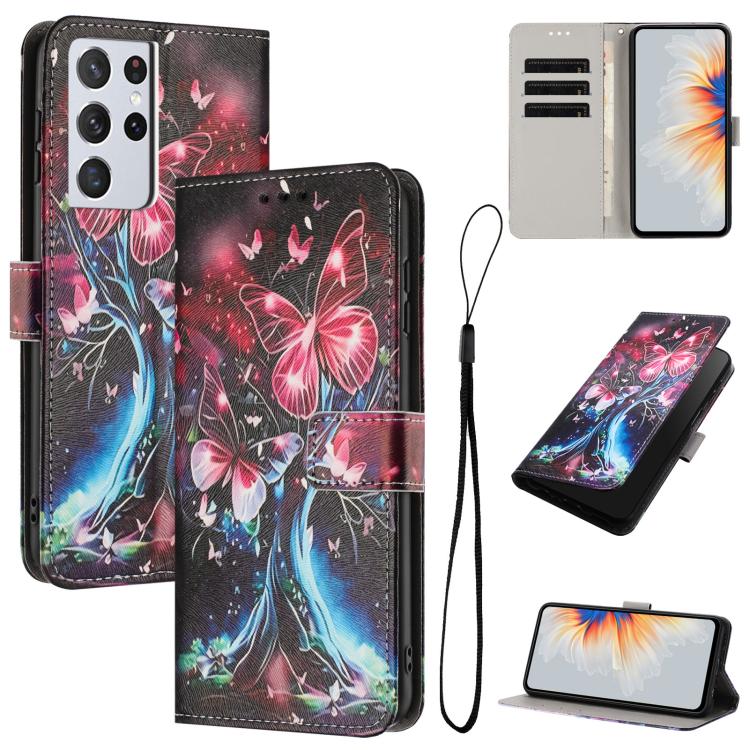 Custodia per telefono in pelle con motivo a colori, For Samsung Galaxy S21+ 5G, For Samsung Galaxy S21 Ultra 5G
