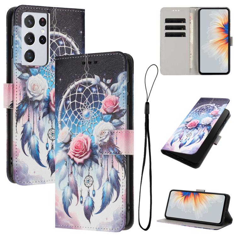 Custodia per telefono in pelle con motivo a colori, For Samsung Galaxy S21+ 5G, For Samsung Galaxy S21 Ultra 5G