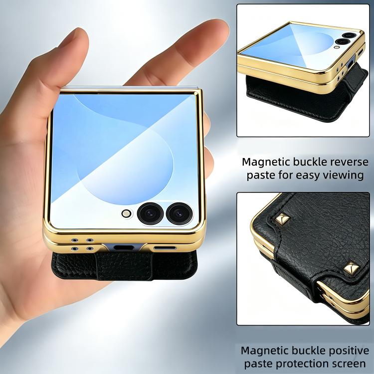 Custodia per telefono VIETAO in ecopelle colorata con anello, For Galaxy Z Flip8 5G, For Samsung Galaxy Z Flip7