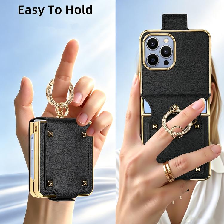 Custodia per telefono VIETAO in ecopelle colorata con anello, For Galaxy Z Flip8 5G, For Samsung Galaxy Z Flip7