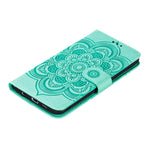 Custodia in pelle sintetica a ribalta orizzontale con motivo mandala in rilievo con supporto e slot per carte e walle e cordino, For Motorola Moto G Power