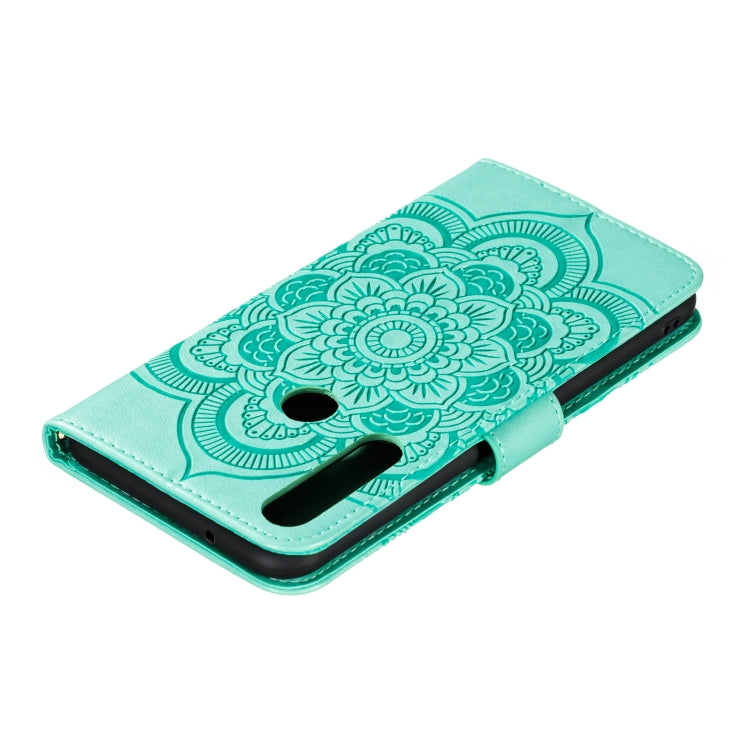 Custodia in pelle sintetica a ribalta orizzontale con motivo mandala in rilievo con supporto e slot per carte e walle e cordino, For Motorola Moto G Power