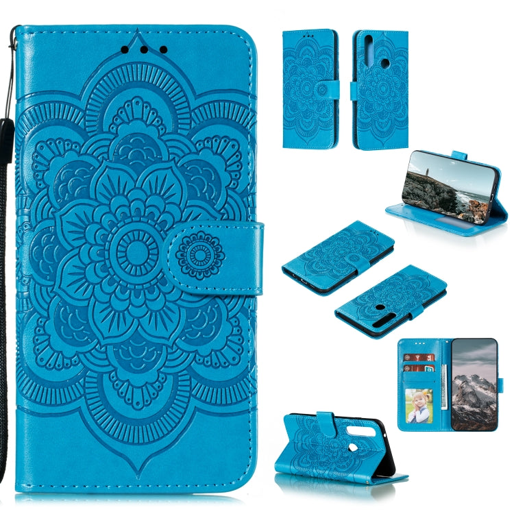 Custodia in pelle sintetica a ribalta orizzontale con motivo mandala in rilievo con supporto e slot per carte e walle e cordino, For Motorola Moto G Power
