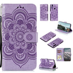 Custodia in pelle sintetica a ribalta orizzontale con motivo mandala in rilievo con supporto e slot per carte e walle e cordino, For Motorola Moto G Power
