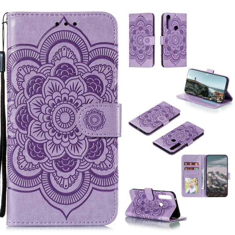 Custodia in pelle sintetica a ribalta orizzontale con motivo mandala in rilievo con supporto e slot per carte e walle e cordino, For Motorola Moto G Power