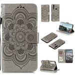 Custodia in pelle sintetica a ribalta orizzontale con motivo mandala in rilievo con supporto e slot per carte e walle e cordino, For Motorola Moto G Power