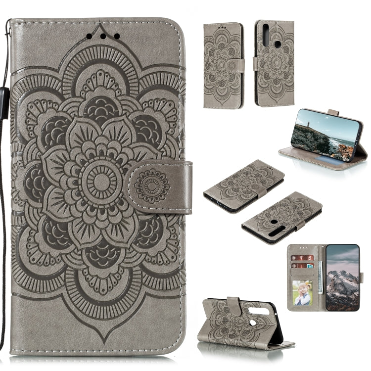 Custodia in pelle sintetica a ribalta orizzontale con motivo mandala in rilievo con supporto e slot per carte e walle e cordino, For Motorola Moto G Power