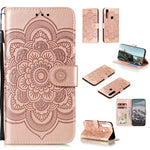 Custodia in pelle sintetica a ribalta orizzontale con motivo mandala in rilievo con supporto e slot per carte e walle e cordino, For Motorola Moto G Power