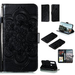 Custodia in pelle sintetica a ribalta orizzontale con motivo mandala in rilievo con supporto e slot per carte e walle e cordino, For Motorola Moto G Power
