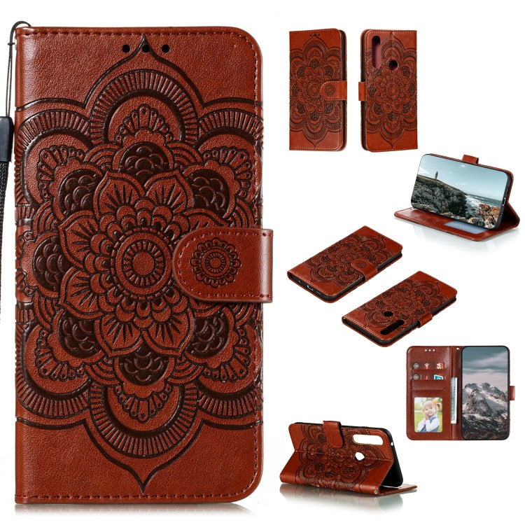 Custodia in pelle sintetica a ribalta orizzontale con motivo mandala in rilievo con supporto e slot per carte e walle e cordino, For Motorola Moto G Power