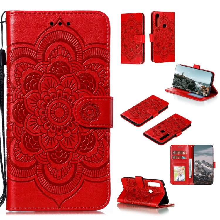 Custodia in pelle sintetica a ribalta orizzontale con motivo mandala in rilievo con supporto e slot per carte e walle e cordino, For Motorola Moto G Power