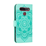 Custodia in pelle sintetica a ribalta orizzontale con motivo mandala in rilievo con supporto e slot per carte e walle e cordino, For LG K41S / K51S, For LG K61