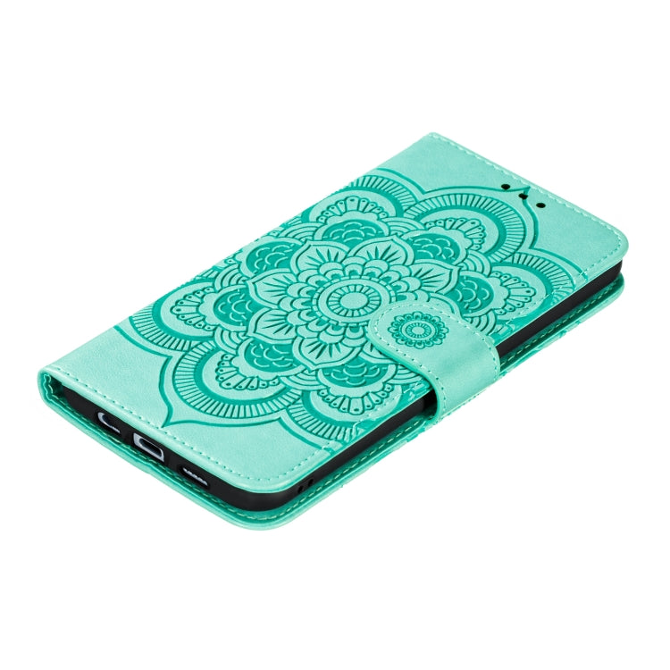 Custodia in pelle sintetica a ribalta orizzontale con motivo mandala in rilievo con supporto e slot per carte e walle e cordino, For LG K41S / K51S, For LG K61