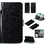 Custodia in pelle sintetica a ribalta orizzontale con motivo mandala in rilievo con supporto e slot per carte e walle e cordino, For LG K41S / K51S, For LG K61