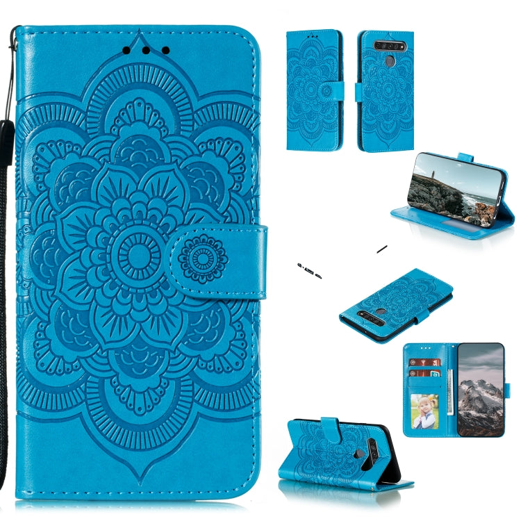 Custodia in pelle sintetica a ribalta orizzontale con motivo mandala in rilievo con supporto e slot per carte e walle e cordino, For LG K41S / K51S, For LG K61