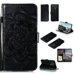 Custodia in pelle sintetica a ribalta orizzontale con motivo mandala in rilievo con supporto e slot per carte e walle e cordino, For LG K41S / K51S, For LG K61