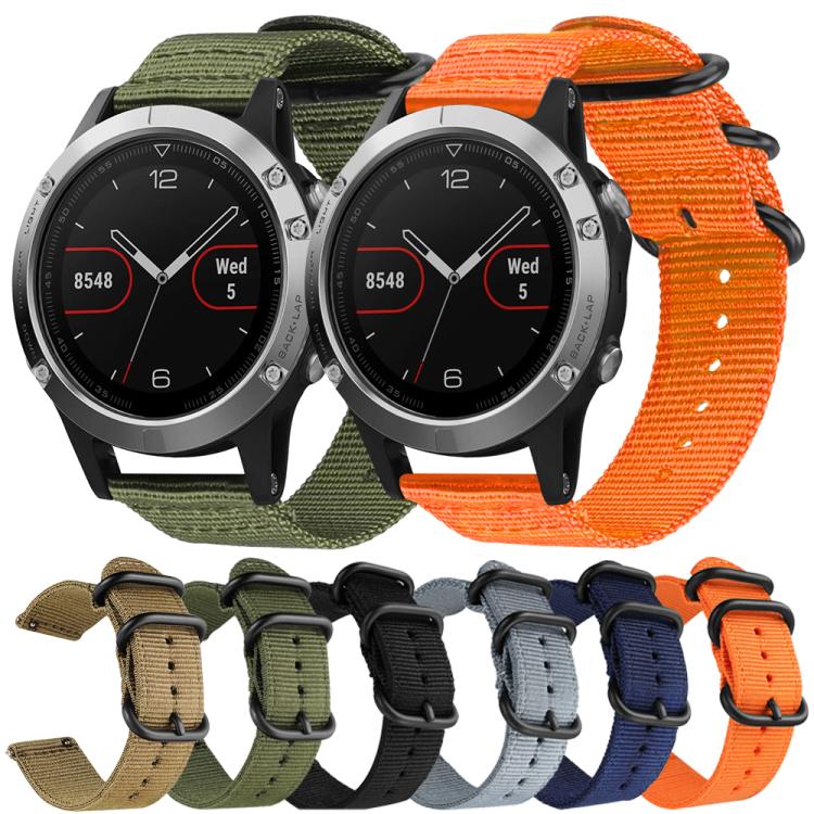 Cinturino per orologio in nylon e tela con fibbia ad anello xDfind, For Garmin Fenix 8/7X/6X/5X 26mm, For Garmin Fenix 8/7/6/5 22mm, For Garmin Forerunner 235/220/620/630, For Garmin Forerunner 35 / 30 / 35J