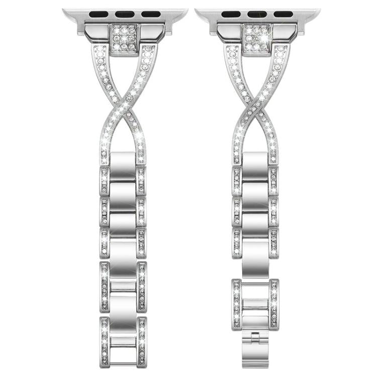 Cinturino per orologio xDfind in metallo con diamanti a fila singola a forma di X, For Apple Watch 42 / 44 / 45 / 46 / 49mm, For Apple Watch 38 / 40 / 41 / S10 42mm