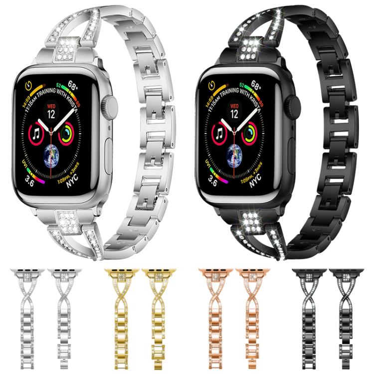 Cinturino per orologio xDfind in metallo con diamanti a fila singola a forma di X, For Apple Watch 42 / 44 / 45 / 46 / 49mm, For Apple Watch 38 / 40 / 41 / S10 42mm