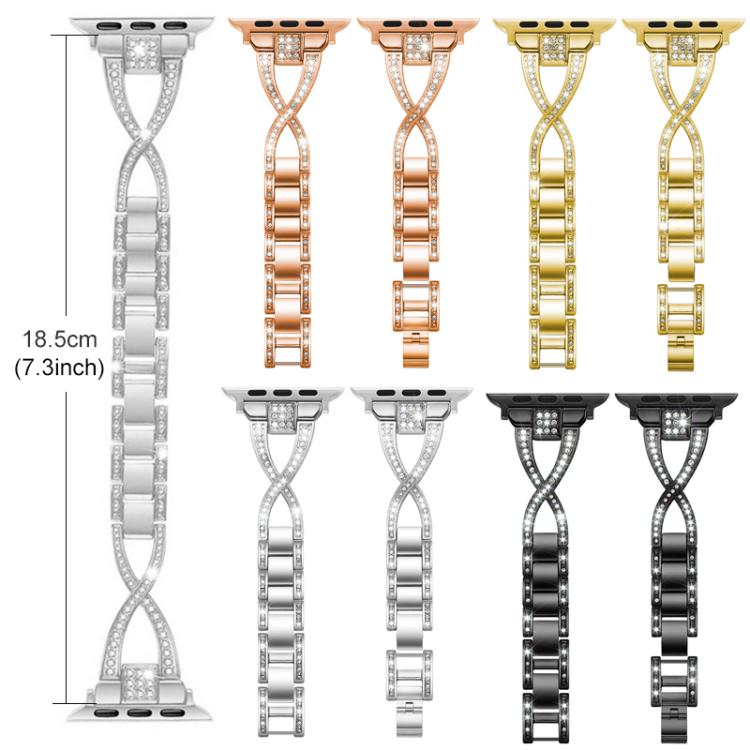 Cinturino per orologio xDfind in metallo con diamanti a fila singola a forma di X, For Apple Watch 42 / 44 / 45 / 46 / 49mm, For Apple Watch 38 / 40 / 41 / S10 42mm