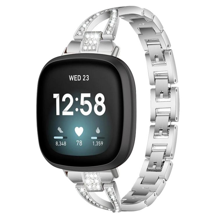 Cinturino per orologio xDfind in metallo con diamanti a fila singola a forma di X, For Fitbit Versa 4 / 3 / Sense 2 / Sense