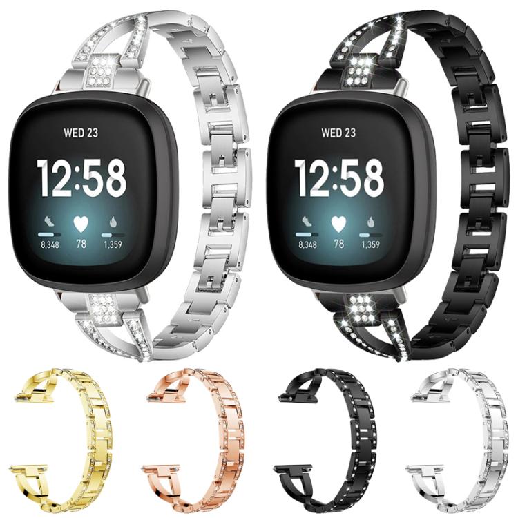 Cinturino per orologio xDfind in metallo con diamanti a fila singola a forma di X, For Fitbit Versa 4 / 3 / Sense 2 / Sense