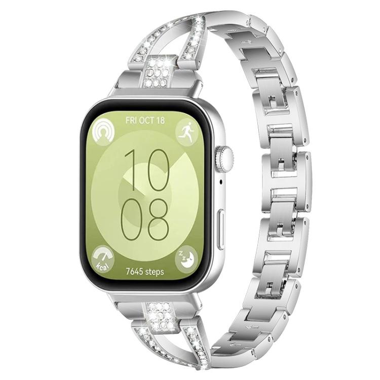 Cinturino per orologio xDfind in metallo con diamanti a fila singola a forma di X, For Huawei Watch Fit4 / Fit4 Pro / Fit3