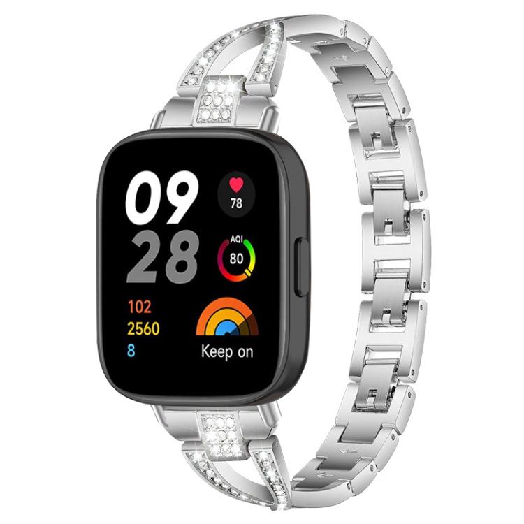 Cinturino per orologio xDfind in metallo con diamanti a fila singola a forma di X, For Xiaomi Band 9 Pro/8 Pro/Redmi Watch6/5/4, For Redmi Watch 3