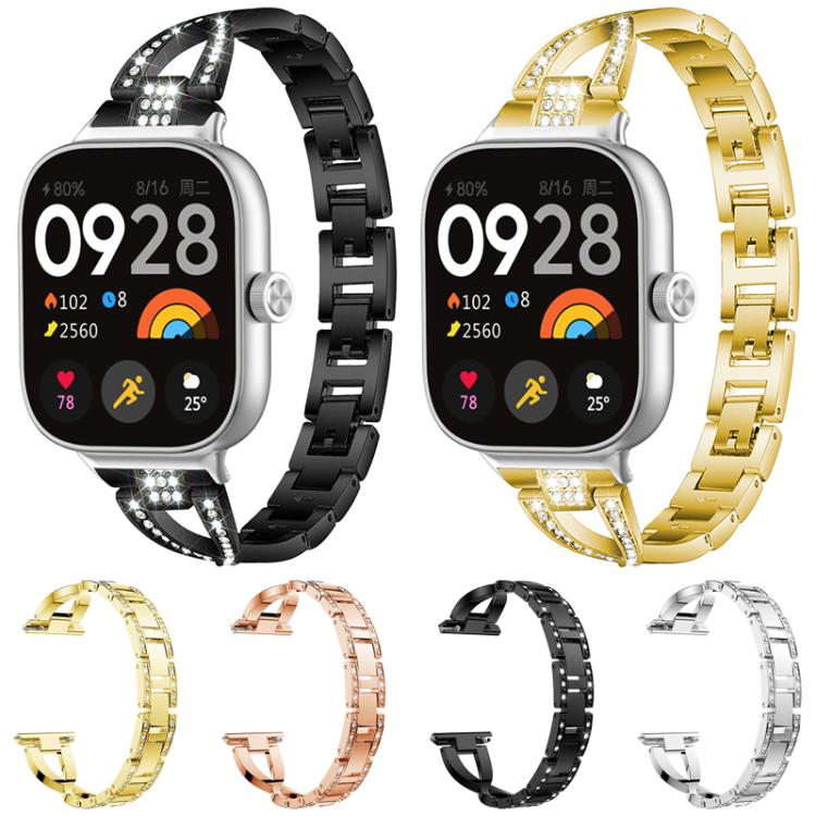 Cinturino per orologio xDfind in metallo con diamanti a fila singola a forma di X, For Xiaomi Band 9 Pro/8 Pro/Redmi Watch6/5/4, For Redmi Watch 3