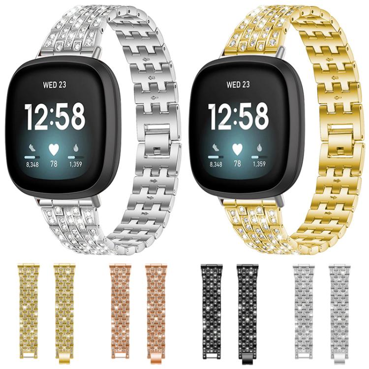 Cinturino per orologio xDfind Five Beads Full Diamond in metallo con diamanti, For Fitbit Versa 4 / 3 / Sense 2 / Sense