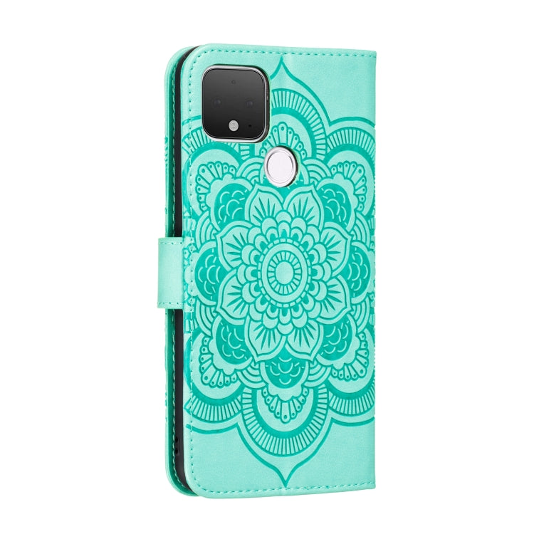 Custodia in pelle sintetica a ribalta orizzontale con motivo mandala in rilievo con supporto e slot per carte e walle e cordino, For Google Pixel 5, For Google Pixel 4a 5G, For Google Pixel 5 XL / Pixel 5 XL