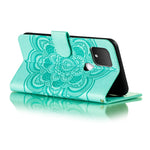 Custodia in pelle sintetica a ribalta orizzontale con motivo mandala in rilievo con supporto e slot per carte e walle e cordino, For Google Pixel 5, For Google Pixel 4a 5G, For Google Pixel 5 XL / Pixel 5 XL