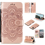 Custodia in pelle sintetica a ribalta orizzontale con motivo mandala in rilievo con supporto e slot per carte e walle e cordino, For Google Pixel 5, For Google Pixel 4a 5G, For Google Pixel 5 XL / Pixel 5 XL