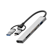 USB / Type-C / 8 Pin to CF / TF / SD Card Reader, 3.5mm HUB Adapter 6 in 1 Docking Station, 6-in-1