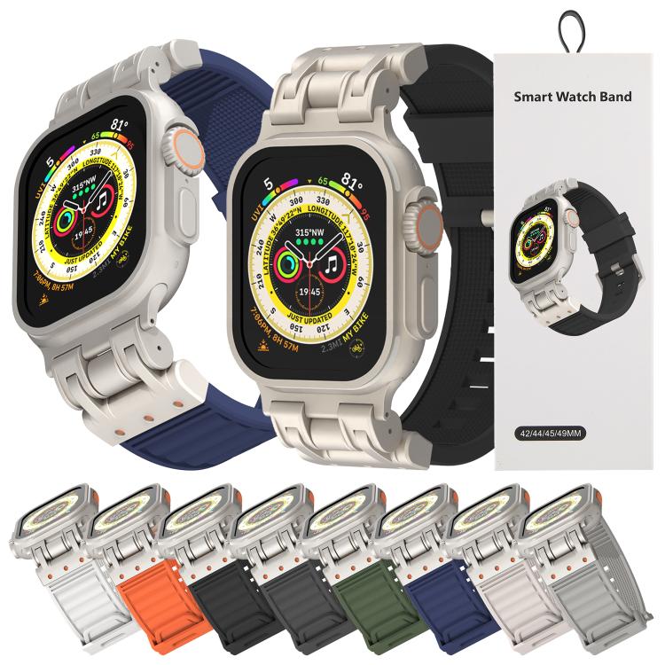 Cinturino per orologio in silicone con texture a strisce Mecha, For Apple Watch 46mm / 49mm / 45mm / 44mm