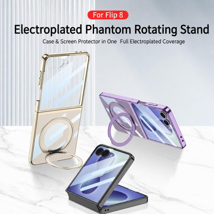 Custodia per telefono GKK con galvanizzazione integrata e copertura completa, dotata di supporto magnetico girevole., For Galaxy Z Flip8 5G, For Samsung Galaxy Z Flip7 5G