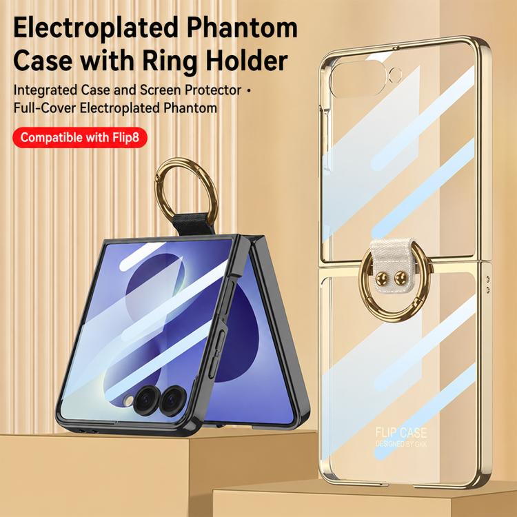 Custodia per telefono GKK con anello e finitura metallizzata integrata, copertura completa Phantom., For Galaxy Z Flip8 5G, For Samsung Galaxy Z Flip7 5G