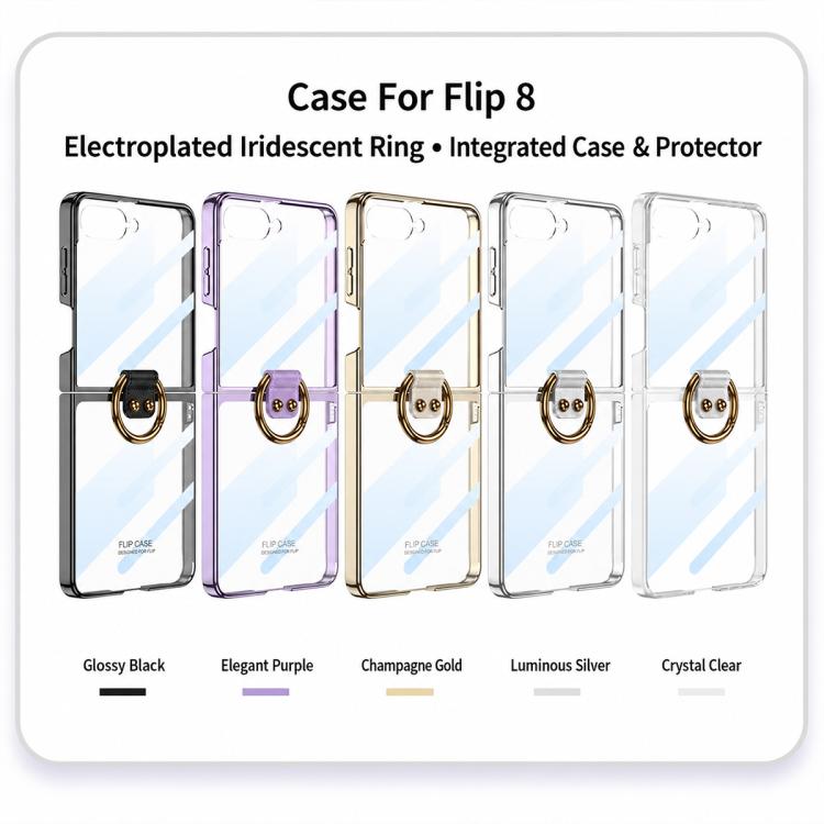 Custodia per telefono GKK con anello e finitura metallizzata integrata, copertura completa Phantom., For Galaxy Z Flip8 5G, For Samsung Galaxy Z Flip7 5G