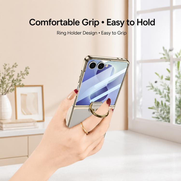 Custodia per telefono GKK con anello e finitura metallizzata integrata, copertura completa Phantom., For Galaxy Z Flip8 5G, For Samsung Galaxy Z Flip7 5G