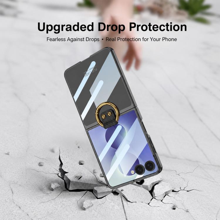 Custodia per telefono GKK con anello e finitura metallizzata integrata, copertura completa Phantom., For Galaxy Z Flip8 5G, For Samsung Galaxy Z Flip7 5G