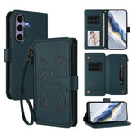 Portafoglio multi-carta con cerniera e motivo farfalla, amore e fiore, custodia per telefono in pelle, For Galaxy S24 / S25 5G, For Galaxy S24+ / S25+ 5G, For Galaxy S25 Ultra 5G