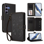 Portafoglio multi-carta con cerniera e motivo farfalla, amore e fiore, custodia per telefono in pelle, For Galaxy S24 / S25 5G, For Galaxy S24+ / S25+ 5G, For Galaxy S25 Ultra 5G