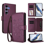 Portafoglio multi-carta con cerniera e motivo farfalla, amore e fiore, custodia per telefono in pelle, For Galaxy S24 / S25 5G, For Galaxy S24+ / S25+ 5G, For Galaxy S25 Ultra 5G